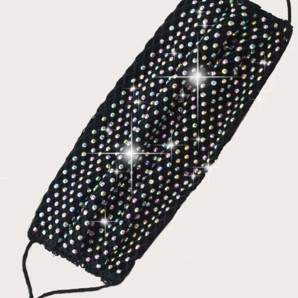 BLACK RHINESTONE FACE MASK - Picture 2 of 4